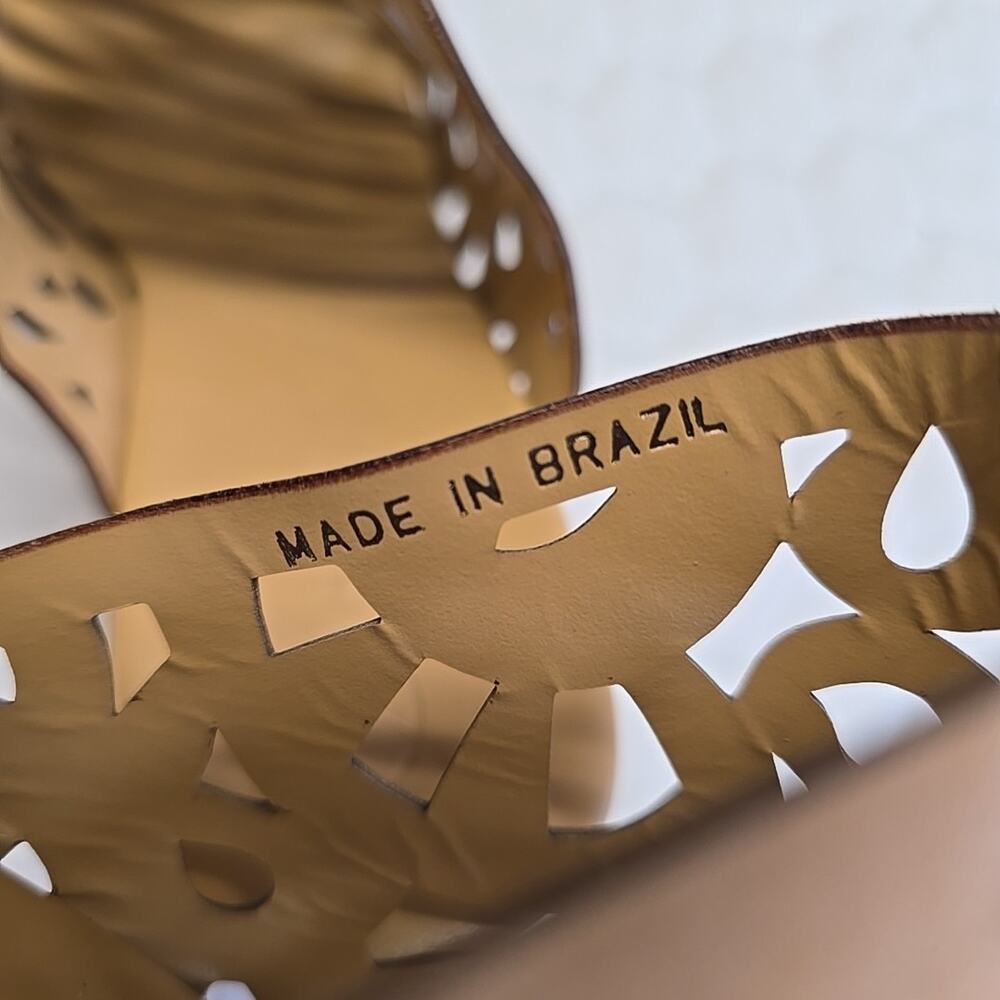 Brighton Daria Tan Leather Cutout Platform Wedge Sandals 8M Espadrille Brazil - Picture 6 of 12
